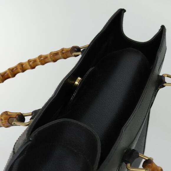 GUCCI Bamboo Hand Bag Leather Black Gold 002 002 - Picture 6 of 12